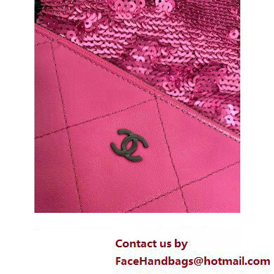 CHANEL Sequins  &  Black Metal FUCHSIA  &  Black Shopping Bag AS4856 2024